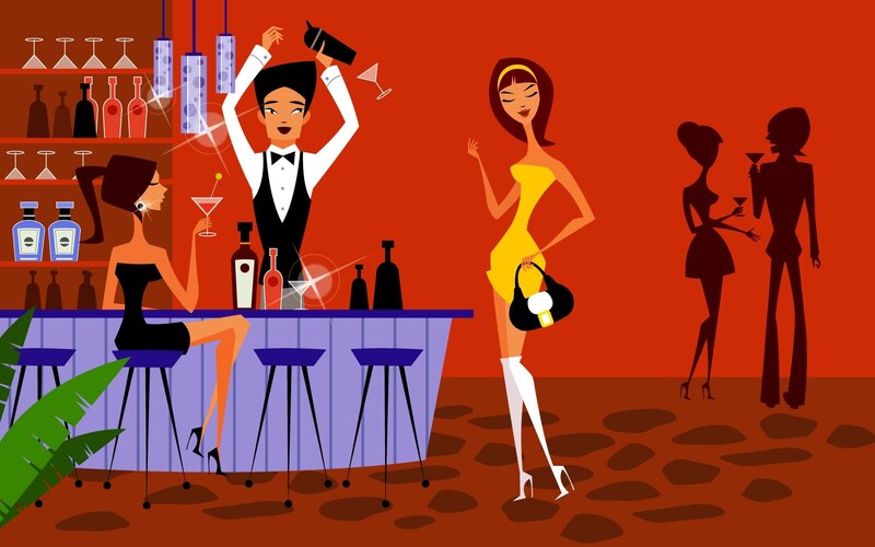 Bartender serving drinks at a bar