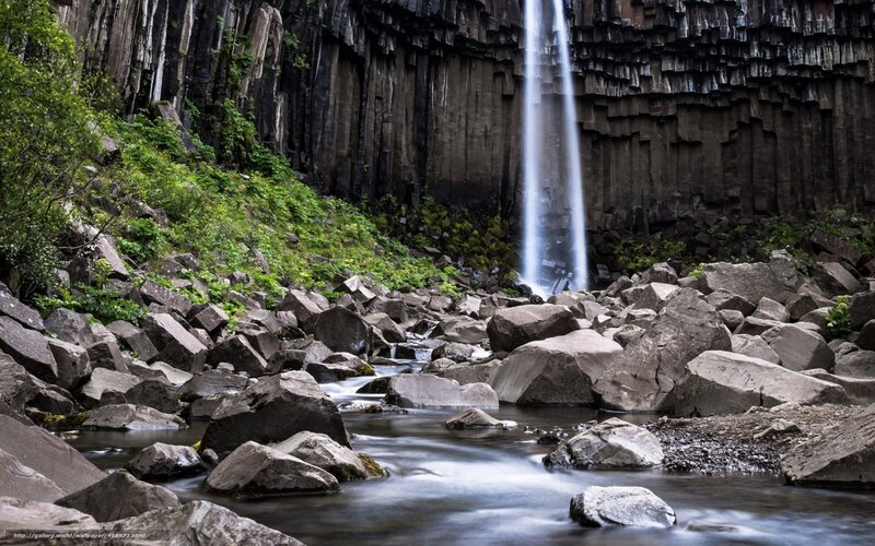 Basalt columns and waterfall