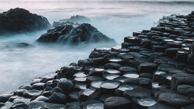 Basalt Columns at Coast — Blue