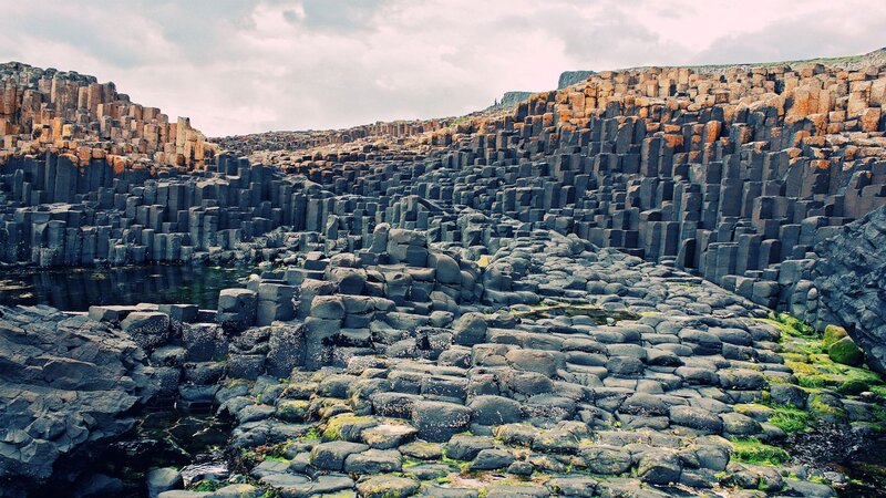 Basalt Columns at Coastline — Black, Dramatic