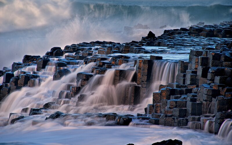 Basalt Columns at Coastline — Blue
