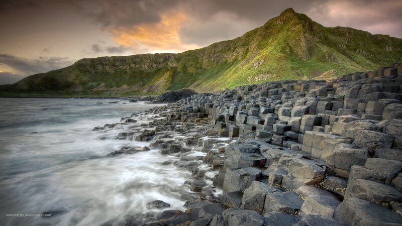 Basalt Columns at Coastline — Gray