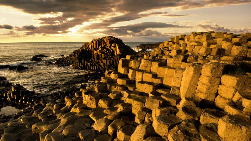 Basalt Columns at Coastline — Yellow