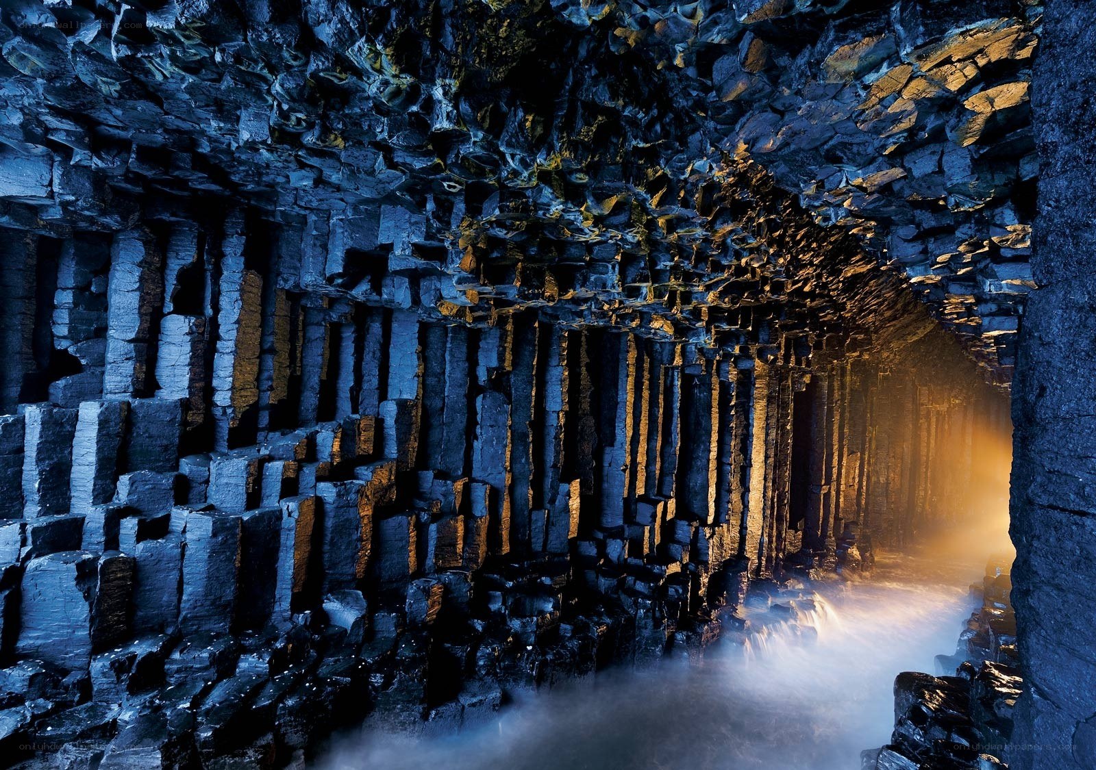Basalt columns in a sea cave