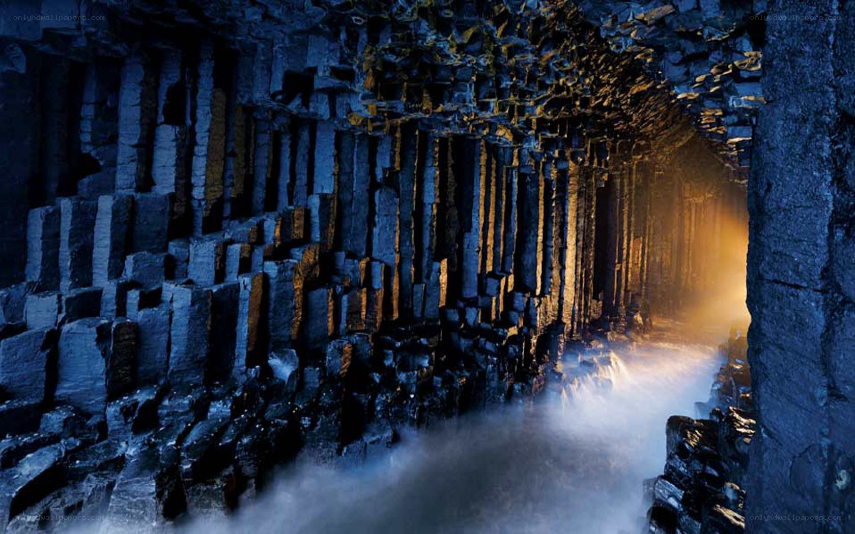 Basalt columns in a sea cave