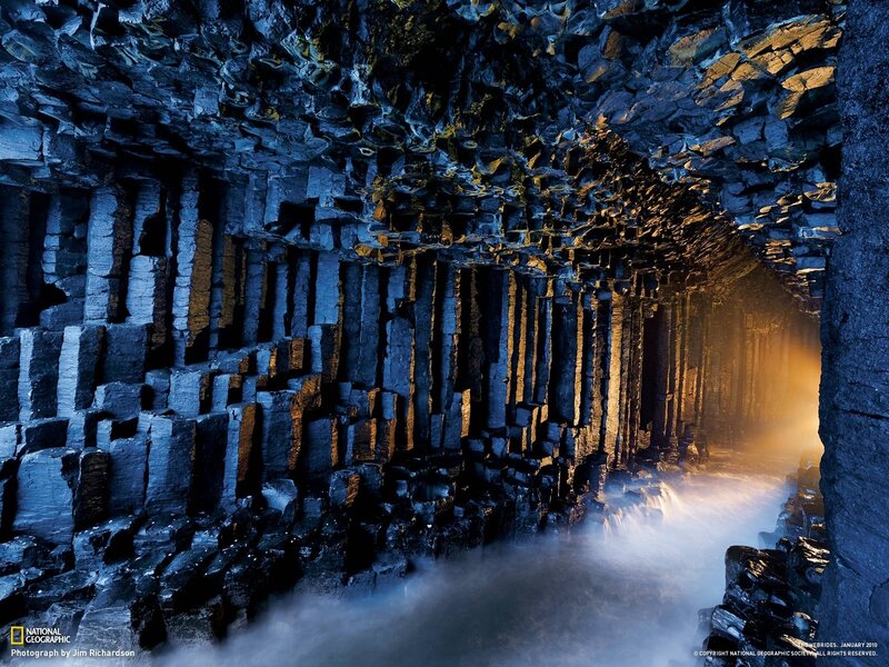 Basalt columns in sea cave
