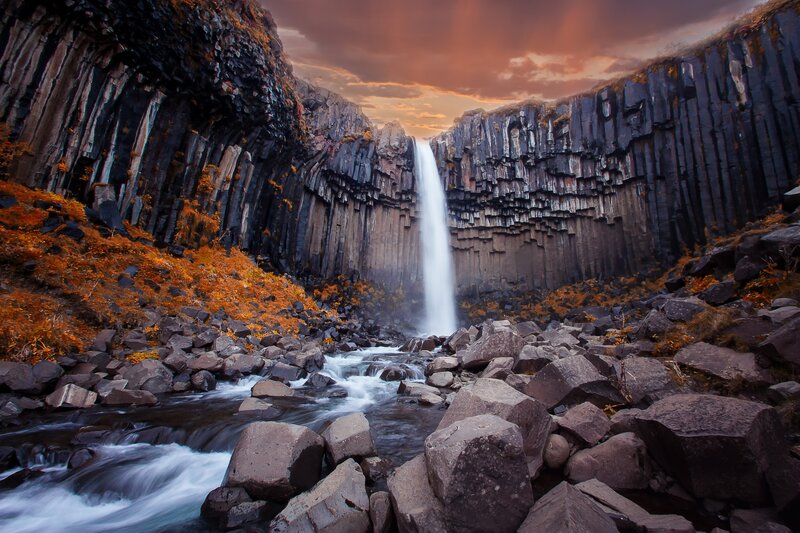 Basalt Columns Waterfall — Orange