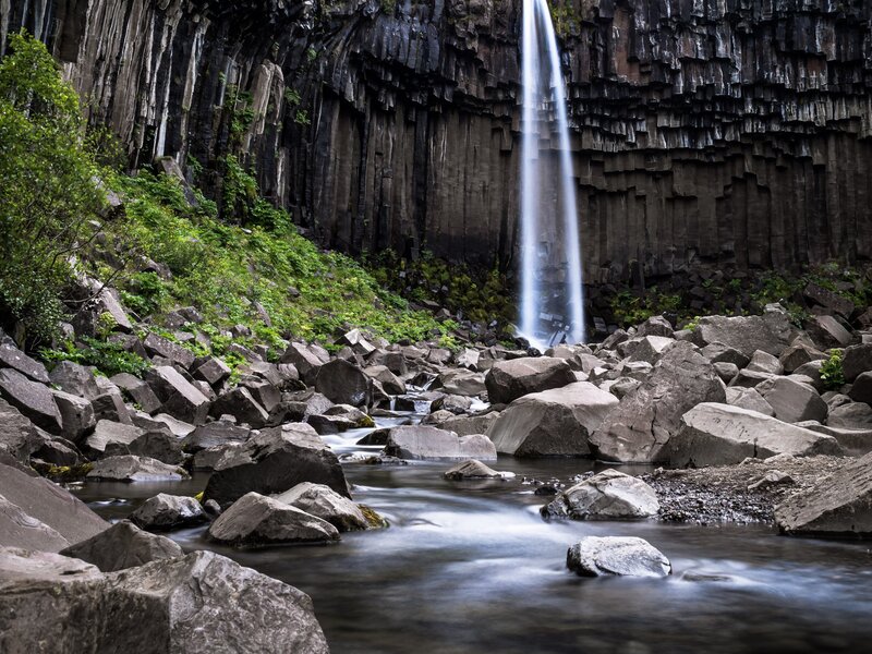 Basalt columns with waterfall
