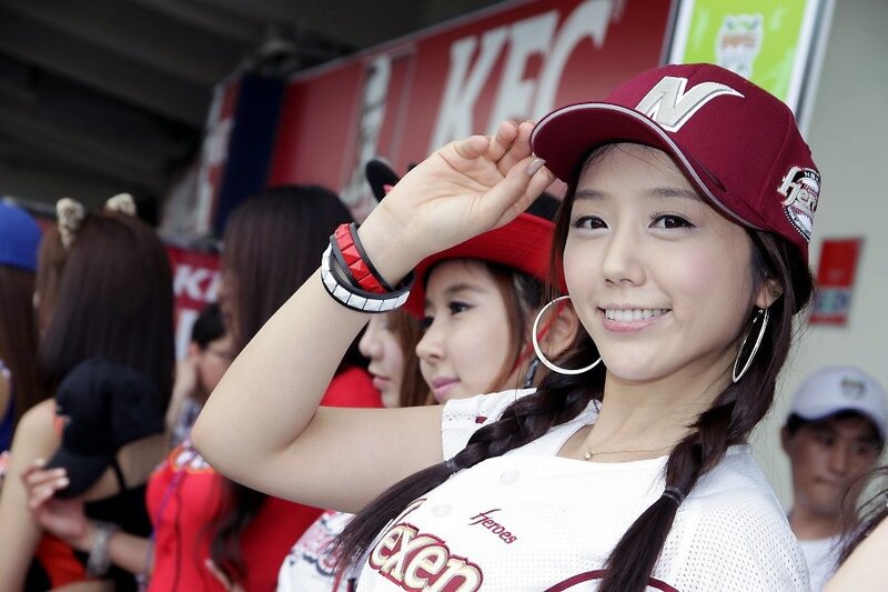 Baseball cheerleader at game