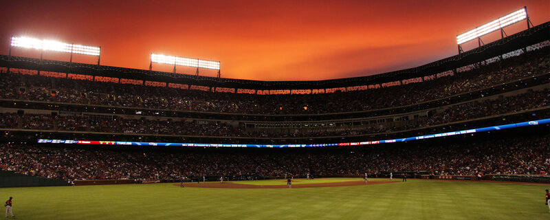 Baseball game at sunset