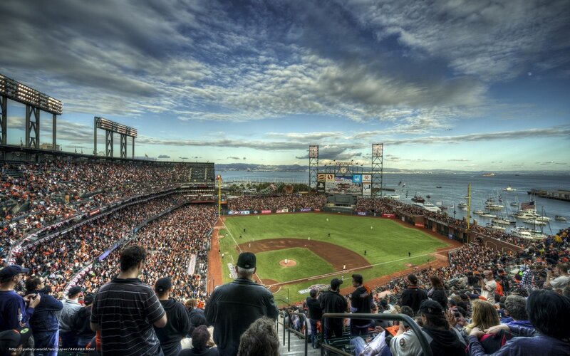 Baseball game at waterfront stadium