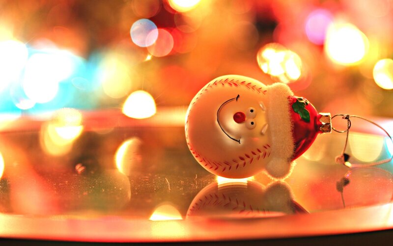 Baseball Ornament with Santa Hat