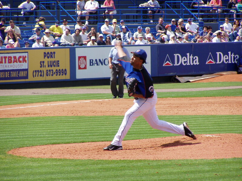 Baseball pitcher in action