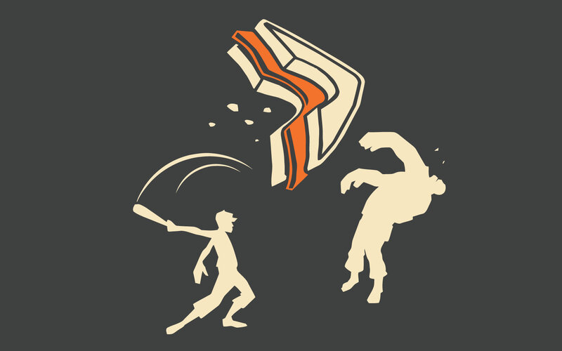 Baseball player hitting a zombie