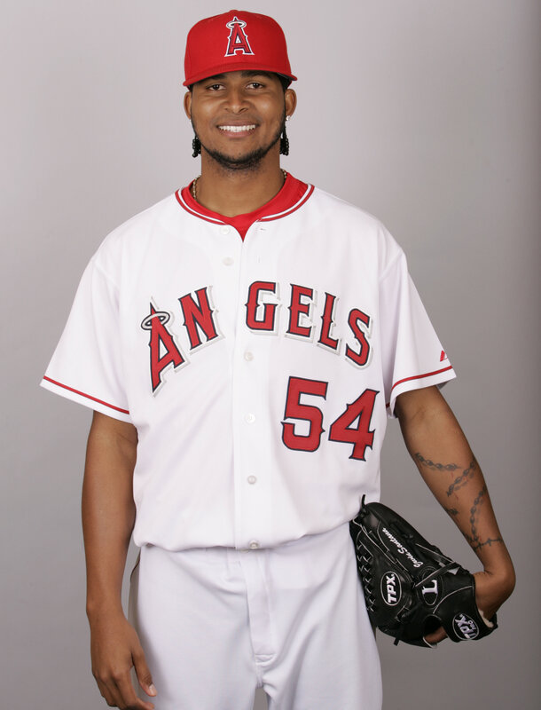 baseball player in angels uniform