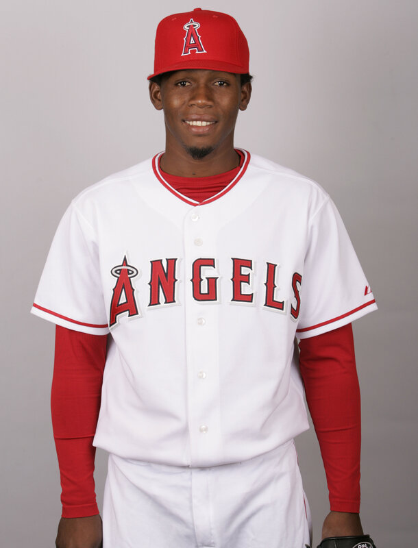 baseball player in angels uniform