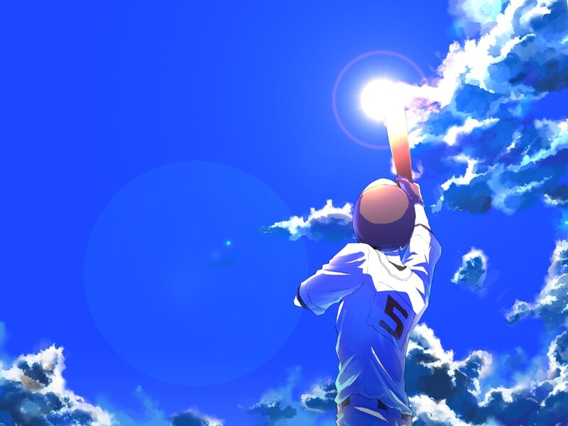 Baseball Player Swinging Bat — Blue, Dramatic, Afternoon