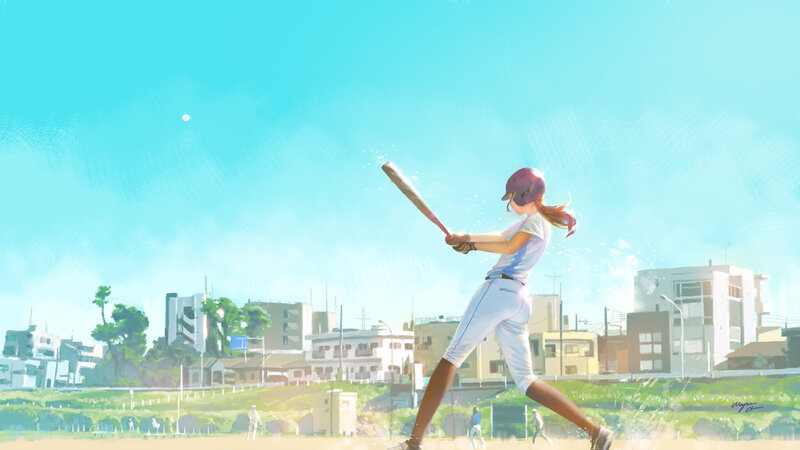 Baseball Player Swinging Bat — Blue, Serene
