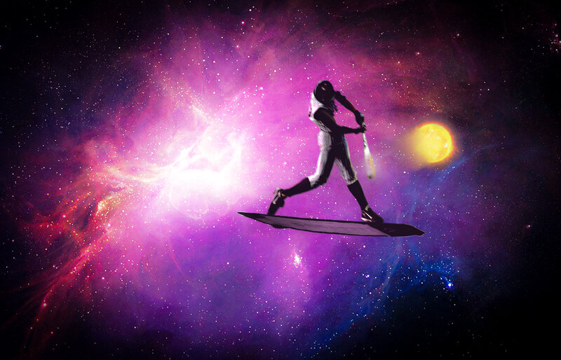 Baseball Player Swinging Bat — Purple, Dramatic