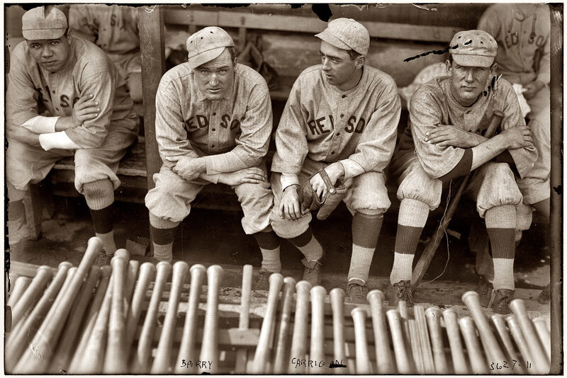 Baseball players in dugout
