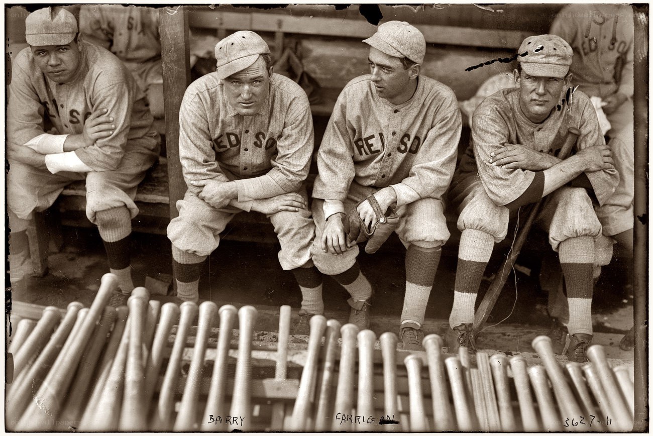 Baseball players in dugout