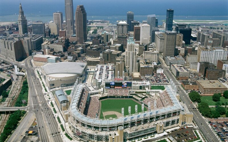 Baseball Stadium and City — Green