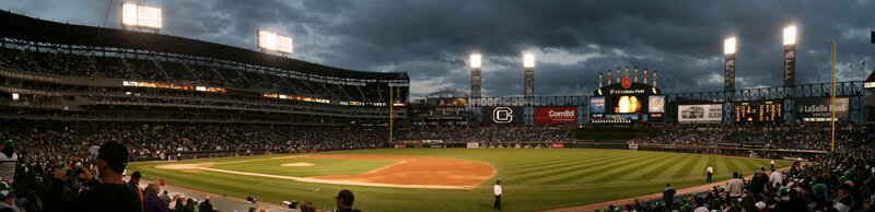 Baseball stadium at dusk