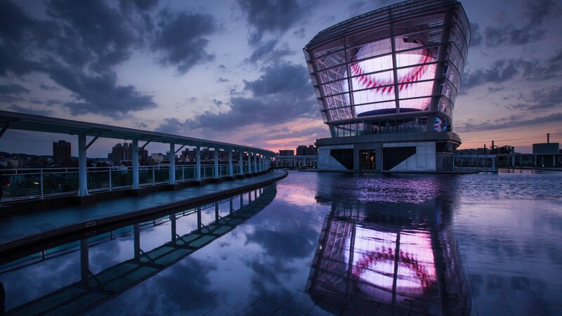 baseball stadium at dusk