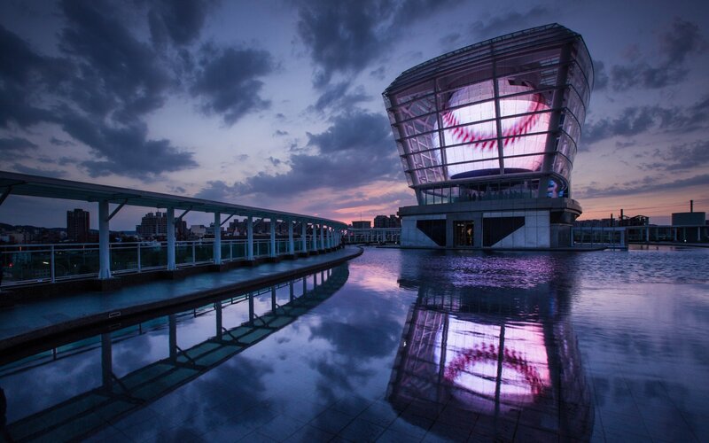 Baseball Stadium at Dusk — Purple, Dramatic