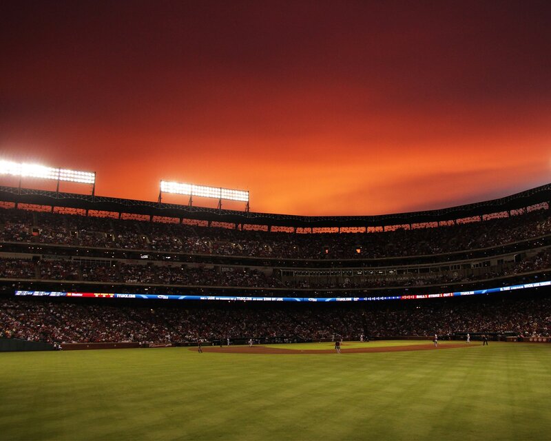 Baseball Stadium at Dusk — Red