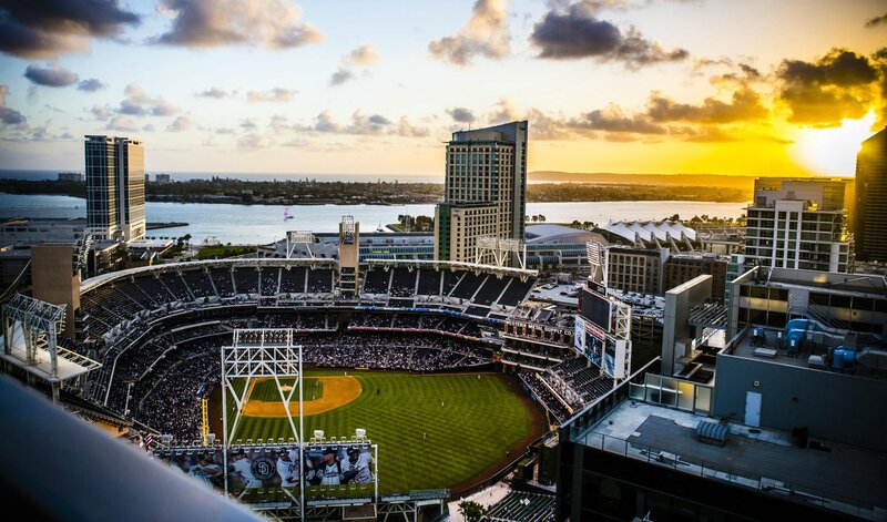 Baseball Stadium at Sunset — Green