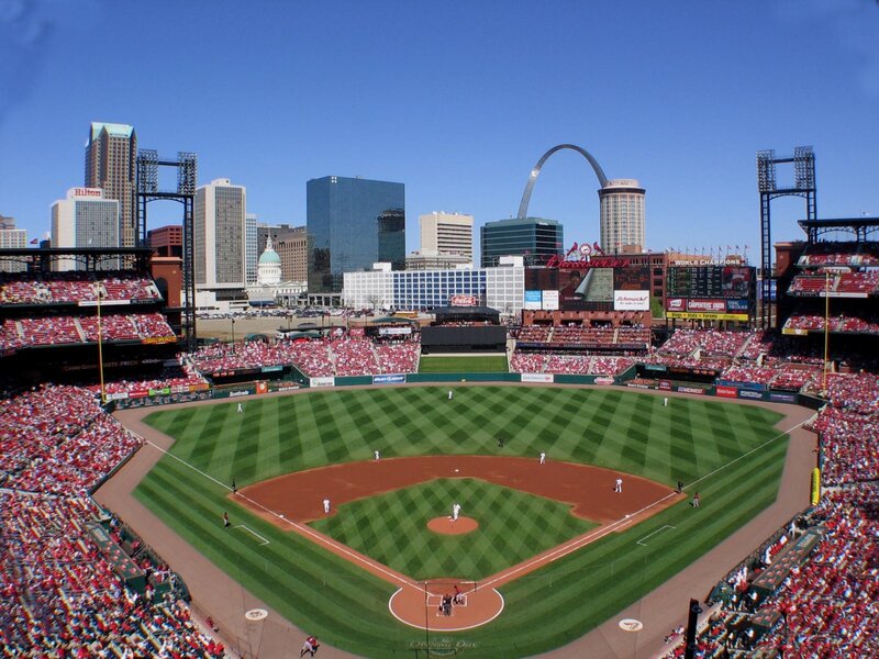 Baseball Stadium with City Skyline