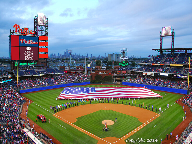 Baseball Stadium with Flag