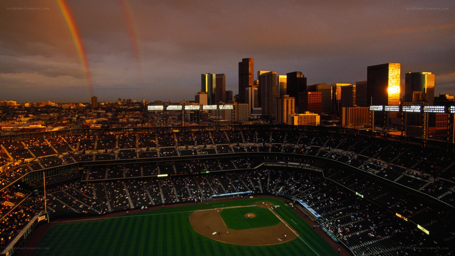 Baseball stadium with rainbow