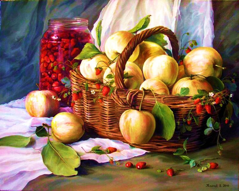 Basket of Apples and Berries — Green