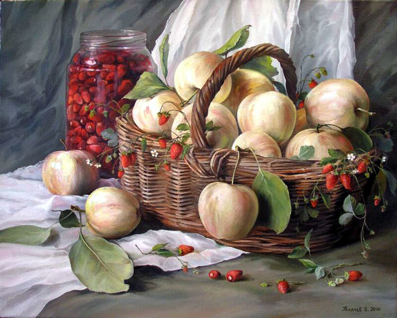Basket of Apples and Berries — White
