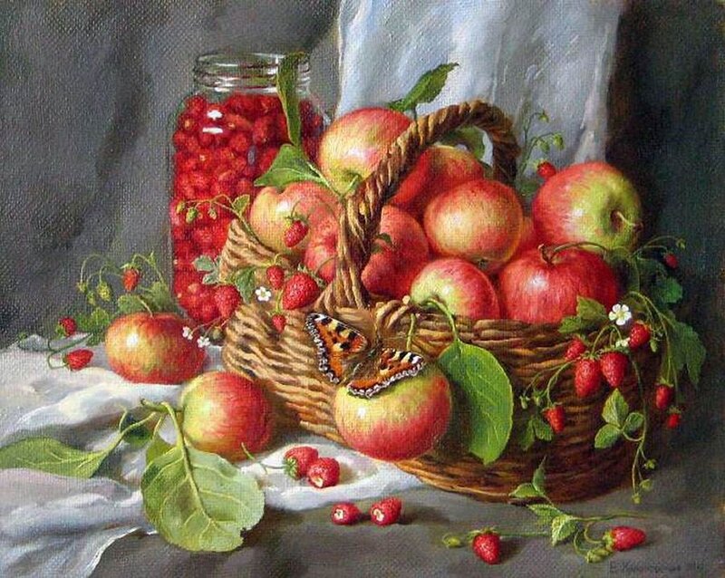 Basket of Apples and Strawberries