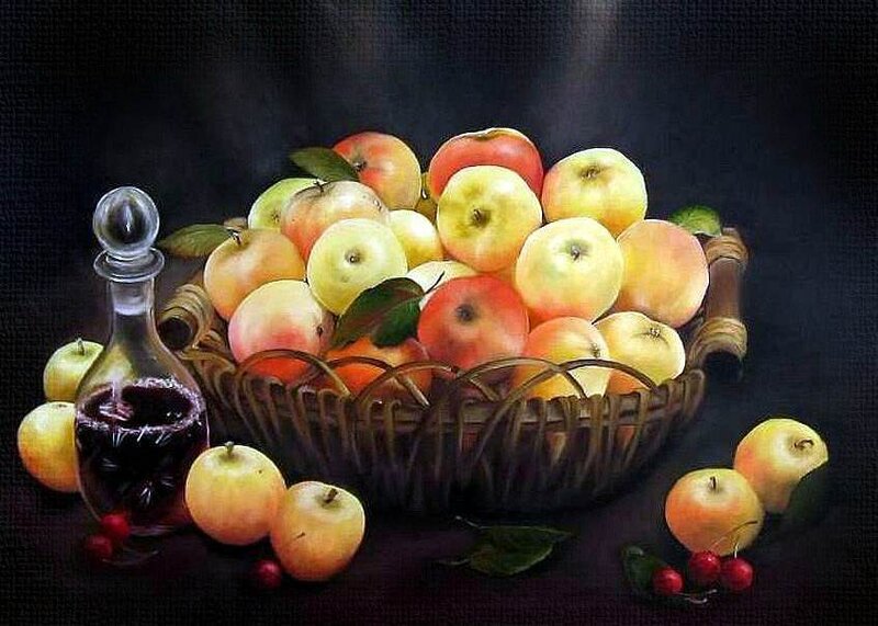 Basket of Apples and Wine