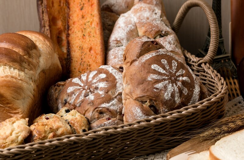 Basket of Assorted Breads — Brown, Warm, Photograph, Wicker Basket