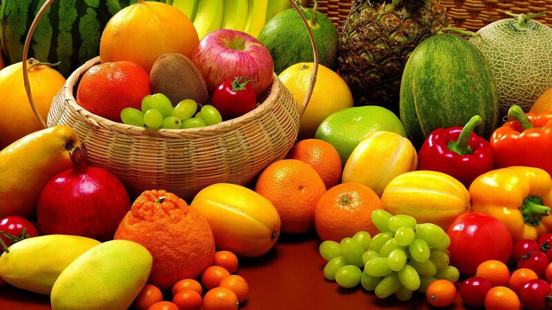 Basket of Assorted Fruits — Red, Vibrant