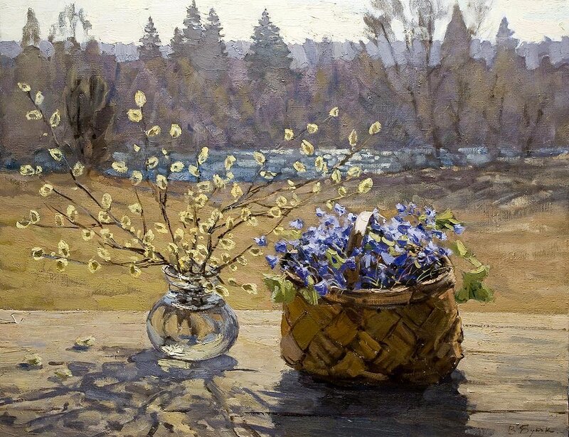 Basket of Blue Flowers