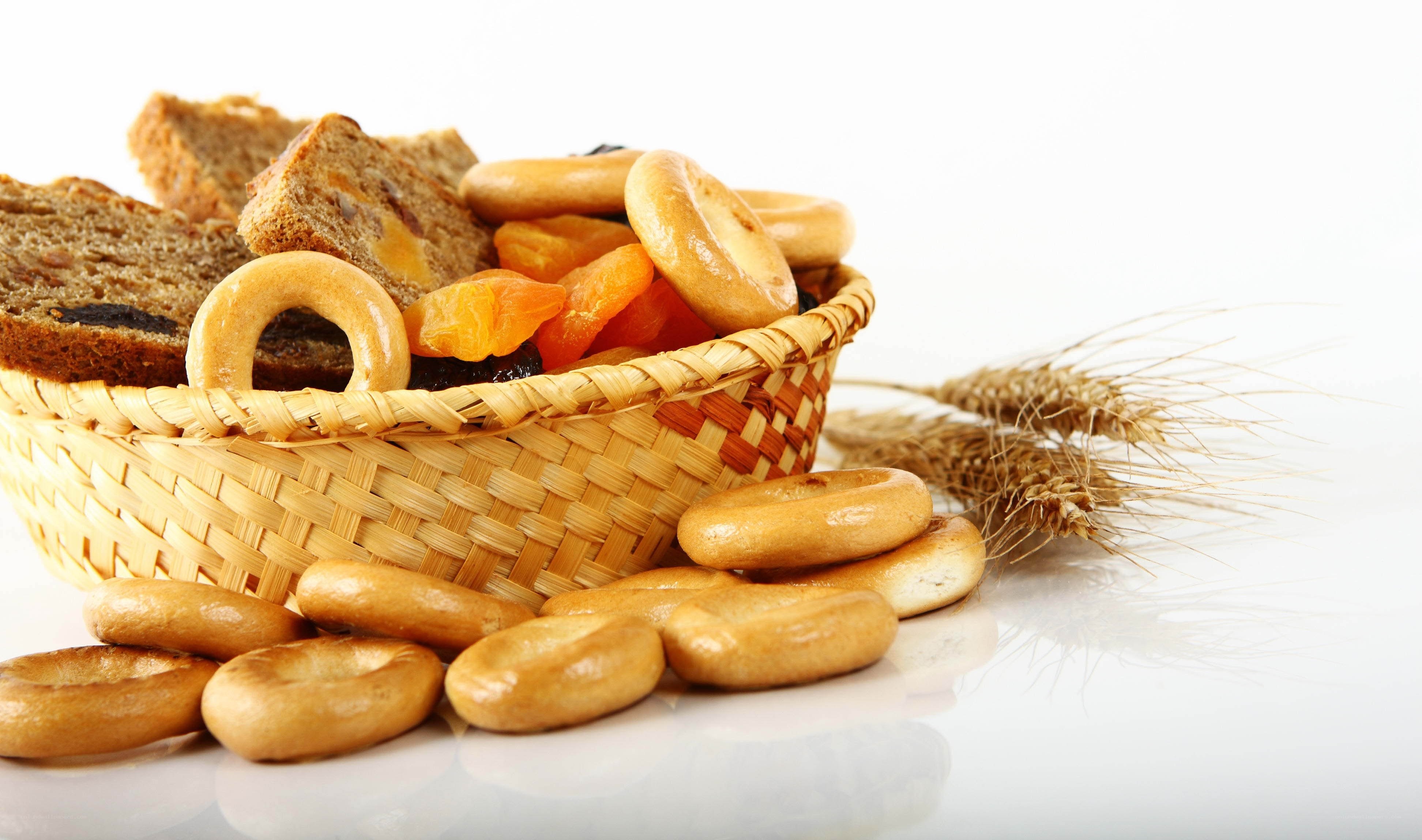 basket of bread and dried fruit