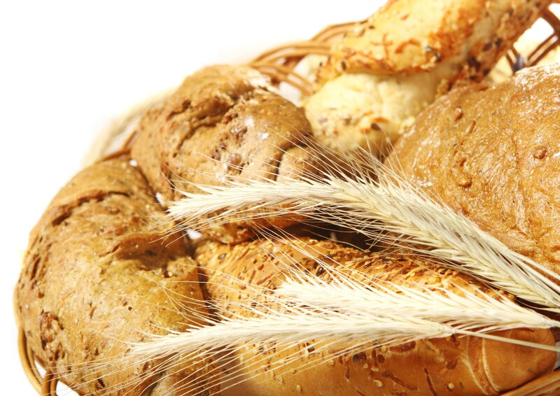 Basket of Bread Loaves — Brown, Neutral, Photograph, Wheat Stalks