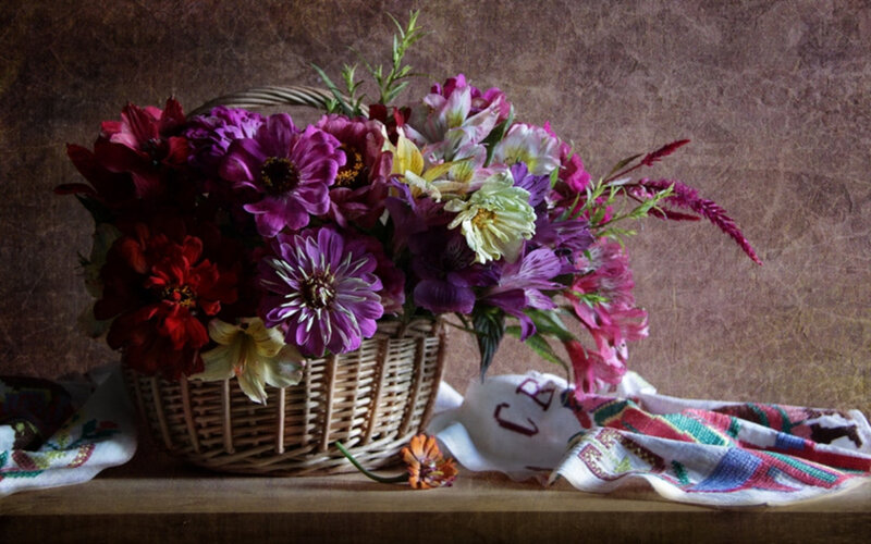 Basket of Colorful Flowers