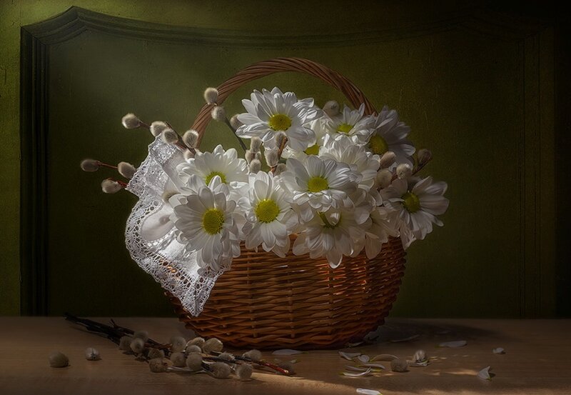 Basket of Daisies — White