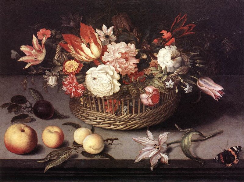 Basket of Flowers and Fruit
