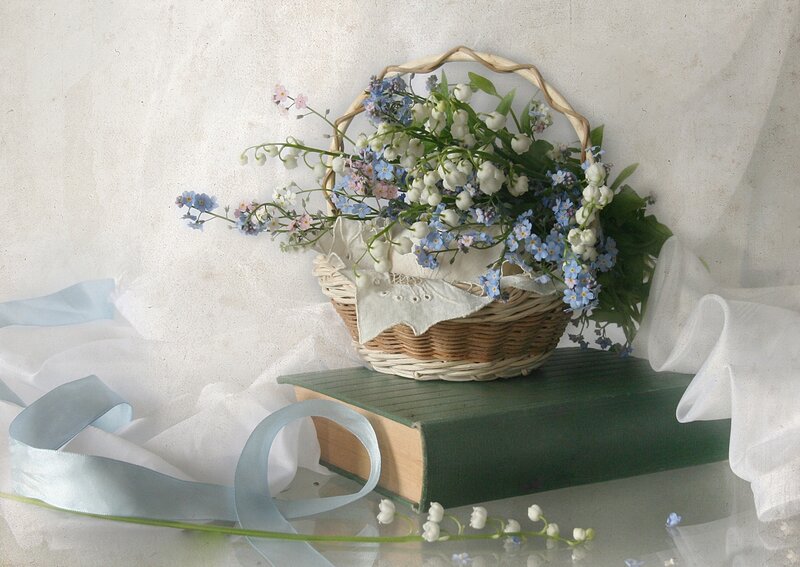 Basket of Flowers on Book