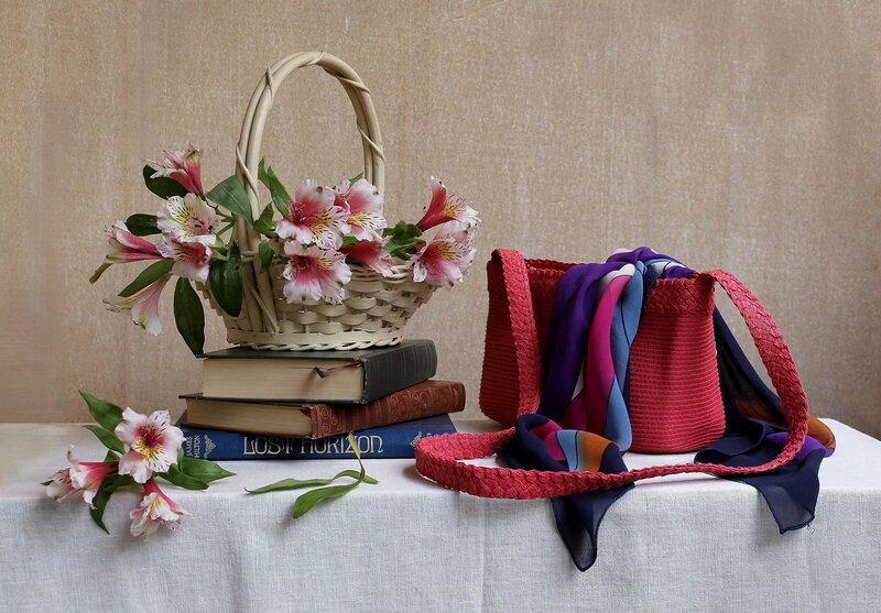 Basket of Flowers on Books