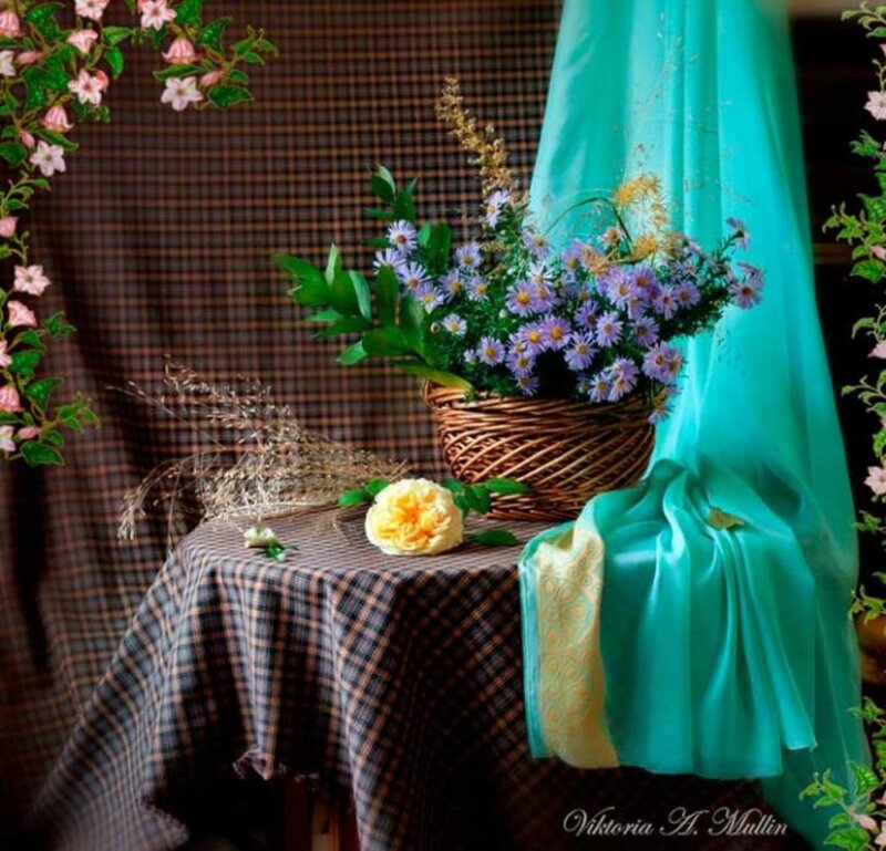 Basket of Flowers on Table