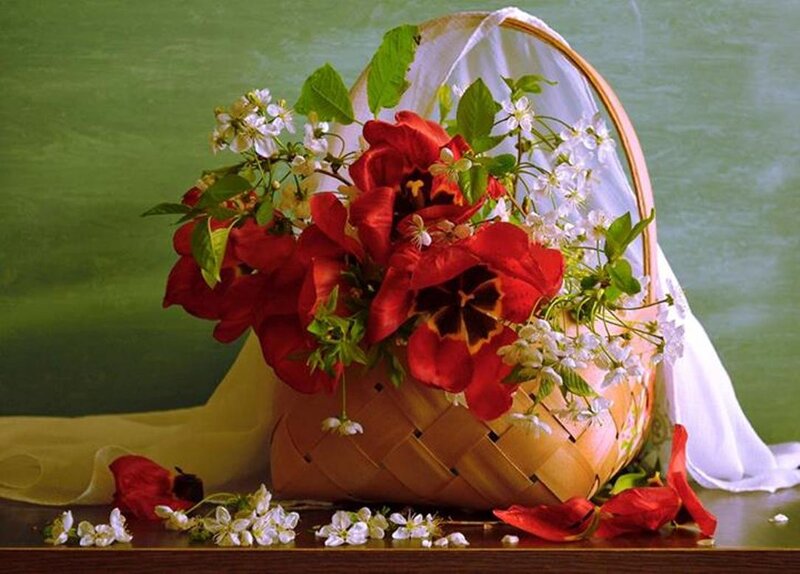 Basket of Flowers — Red